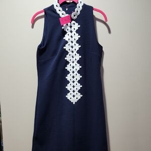 Lilly Pulitzer Womens Navy White Embroidered Detail Dress Size S New
